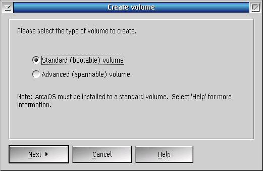 first page of Create Volume dialog