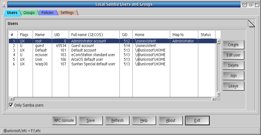 Samba Users and Groups
