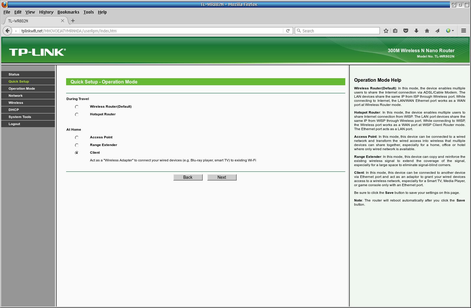 TPLink Quick Setup Screen 2