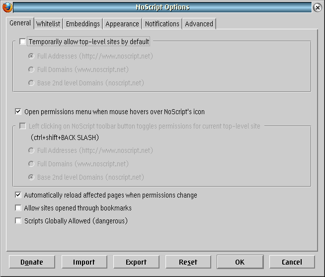 NoScript options
